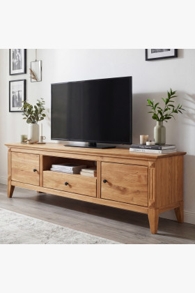 Tömör tölgyfa TV-szekrény 160 cm rusztikus skandináv stílusban